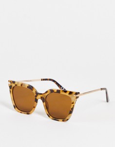 Солнцезащитные очки «кошачий глаз» в квадратной черепаховой оправе коричневого цвета с металлическими дужками ASOS DESIGN Recycled-Коричневый цвет