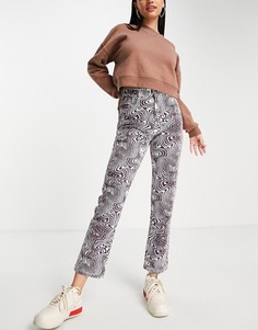 Фиолетовые джинсы из денима в винтажном стиле с завышенной талией и волнистым принтом Daisy Street-Разноцветный