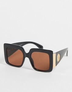 Квадратные солнцезащитные очки в крупной черной оправе в стиле oversized River Island-Черный