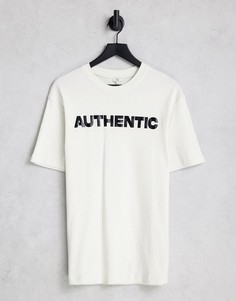Oversized-футболка кремового цвета с надписью "Authentic" River Island-Белый