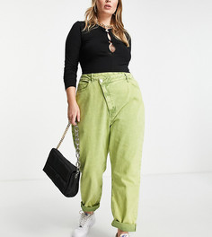 Ярко-зеленые джинсы с завышенной талией в винтажном стиле и эффектом кислотной стирки River Island Plus-Зеленый цвет