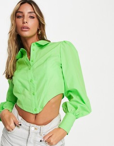 Ярко-зеленая рубашка в корсетном стиле с объемными рукавами River Island-Зеленый цвет