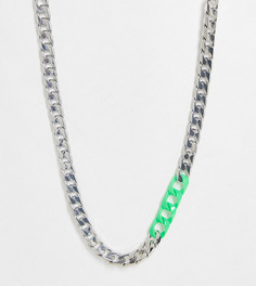 Крупное ожрелье-цепочка с контрастными звеньями серебристого и зеленого цвета Faded Future-Серебристый