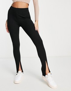 Черные леггинсы из трикотажа понте с разрезами внизу River Island-Черный