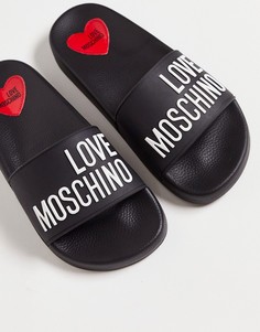 Черные шлепанцы с надписью Love Moschino-Черный