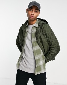 Куртка-пуховик цвета хаки с капюшоном New Look-Зеленый цвет