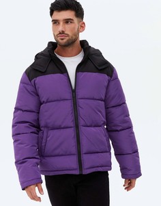Фиолетовая дутая куртка в стиле колор блок New Look-Фиолетовый цвет