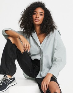 Зеленая oversized-рубашка из поплина в полоску Topshop-Зеленый цвет