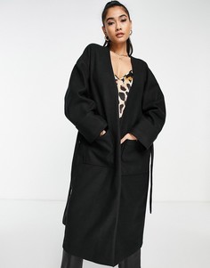 Черное oversized-пальто в стиле минимализма с карманами Pretty Lavish-Черный