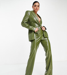 Прямые брюки с широкими штанинами из искусственной кожи цвета хаки ASYOU-Зеленый цвет