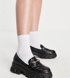 Черные стеганые туфли на плоской массивной подошве для широкой стопы Glamorous Wide Fit-Черный