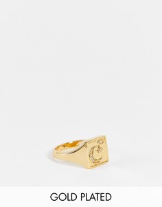 Кольцо-печатка с изображением небесных тел и позолотой 18 карат Astrid & Miyu-Золотистый