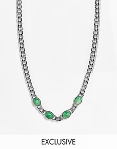Короткое серебристое ожерелье с зелеными камнями Reclaimed Vintage Inspired-Серебристый