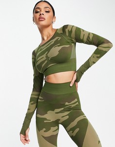 Бесшовный камуфляжный лонгслив ASOS 4505-Зеленый цвет