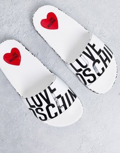 Шлепанцы с белым верхом и логотипом Love Moschino-Белый
