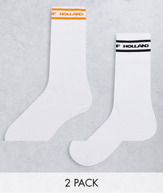 Набор из двух пар носков белого цвета с контрастными полосками и логотипом House of Holland-Белый