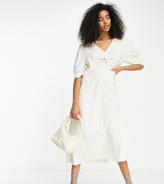 Кремовое платье миди с пышными рукавами и перекрученной отделкой спереди Closet London Plus-Белый