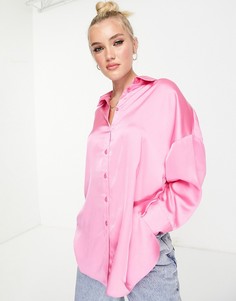 Розовая атласная oversized-рубашка от комплекта Style Cheat-Розовый цвет