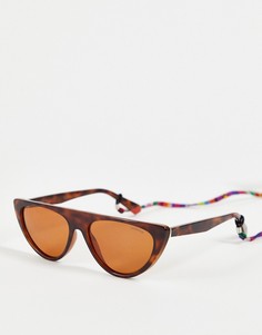 Солнцезащитные очки «кошачий глаз» в черепаховой оправе с плоским верхом и цепочкой Polaroid-Коричневый цвет