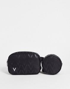 Черная сумка для авиапутешествий с кошельком для монет и со сплошным принтом логотипа Valentino Bags Contrau-Черный