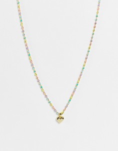 Ожерелье-цепочка с подвеской в виде блестящего сердца и отделкой бусинами с эмалью радужных цветов Ted Baker Saraah-Золотистый