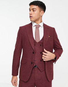 Приталенный свадебный пиджак из твида с добавлением шерсти с широкими лацканами Harry Brown-Красный