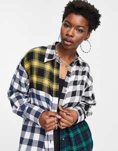 Oversized-рубашка в разноцветную клетку в стиле пэчворк Topshop-Разноцветный