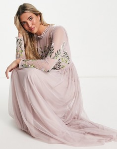 Платье макси светло-лилового цвета с декоративной отделкой на лифе и юбкой в складку Frock and Frill Bridesmaid-Фиолетовый цвет