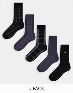 Набор из 5 пар серых носков с вышивкой в клетку River Island-Черный цвет