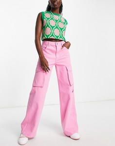 Oversized-брюки карго розового цвета с широкими штанинами и большими карманами Bershka-Розовый цвет