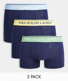 Набор из 3 боксеров-брифов темно-синего цвета с контрастным поясом с логотипом Polo Ralph Lauren-Темно-синий