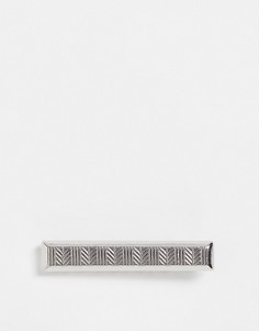 Серебристый прямоугольный зажим для галстука с рельефным узором «елочка» ASOS DESIGN