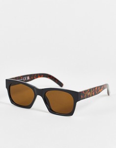 Коричневые солнцезащитные очки в стиле ретро с черепаховым дизайном River Island-Черный