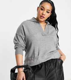 Серый oversized-джемпер с воротником без застежки Threadbare Plus Misty