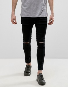 Черные джинсы с напылением и рваными коленями LDN DNM-Черный