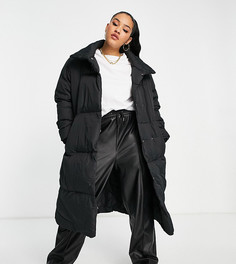 Черное дутое стеганое пальто макси в стиле oversized с поясом Threadbare Plus Coral-Черный
