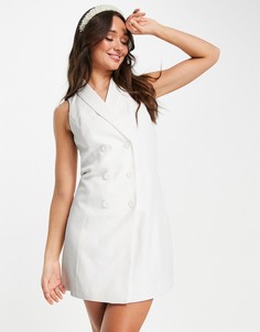 Свадебное приталенное платье-смокинг мини белого цвета с пуговицами спереди Vila Bridal-Белый