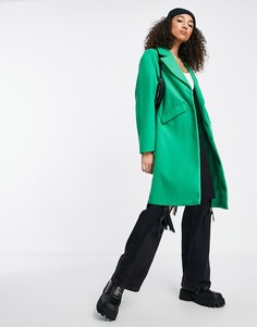 Зеленое удлиненное пальто классического кроя Bershka-Зеленый цвет