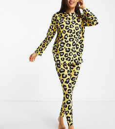 Пижамный комплект из органического хлопка с леопардовым принтом Lindex Exclusive Petite SoU Zoe-Желтый
