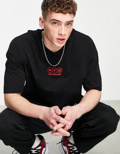 Футболка черного цвета в стиле extreme oversized с V-образным вырезом и принтом "NYC" Topman-Черный