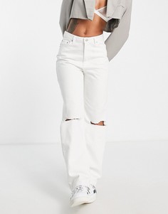 Белые джинсы прямого кроя с завышенной талией, рваной отделкой и необработанным низом штанин NA-KD-Белый