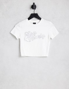 Белая футболка с надписью из страз в стиле вестерн Bershka-Белый
