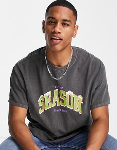 Серая oversized-футболка с новогодней надписью "Season" New Look-Серый