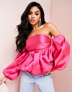 Розовый атласный топ фасона бэби-долл с объемным дизайном ASOS LUXE-Розовый цвет