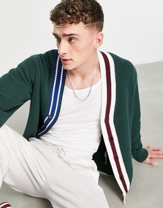 Зеленый кардиган с комбинированной отделкой застежки Topman-Зеленый цвет