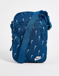 Синяя сумка через плечо со сплошным принтом логотипа Nike Heritage-Голубой