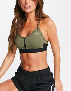 Спортивный бюстгальтер с легкой степенью поддержки цвета хаки Nike Training Indy Dri-FIT-Черный цвет
