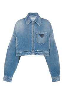 Синяя укороченная куртка из денима Prada