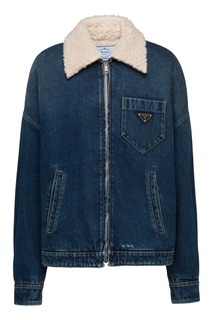 Синяя куртка из денима на молнии Prada