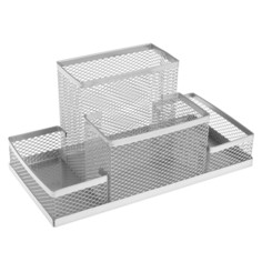 Подставка для канцелярских мелочей, 4 отделения, металлическая сетка, серая Calligrata